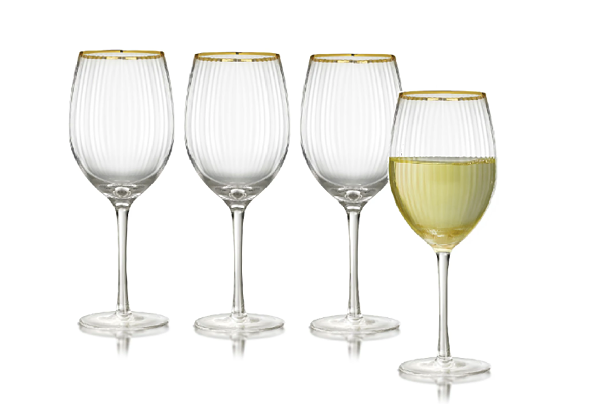 4 x Gold Rim Ribbed Cocktail Glasses Martini Glasses Prosecco Glass